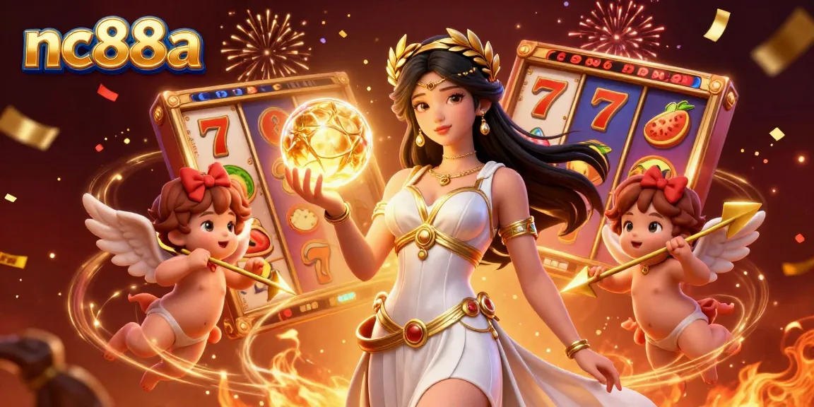 Win big with nc88a's vibrant casino scene featuring a Grecian goddess and playful Cupids.