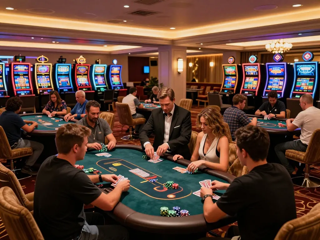Players engaging at LV88 casino poker tables, showcasing strategic gameplay and vibrant atmosphere.