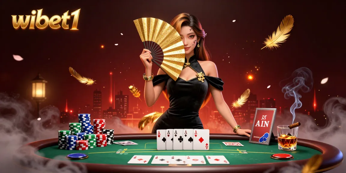 wibet1 brings to life an exquisite Asian dealer amidst dynamic poker action with vibrant game elements.