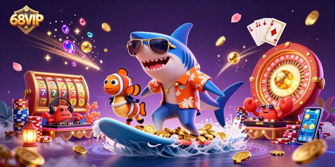 Experience thrilling slots and casino action with 68VIP in a vibrant underwater scene.