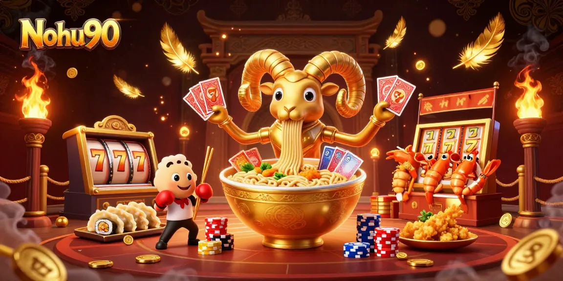 Nohu90 slot game illustration with unique characters and dynamic casino elements