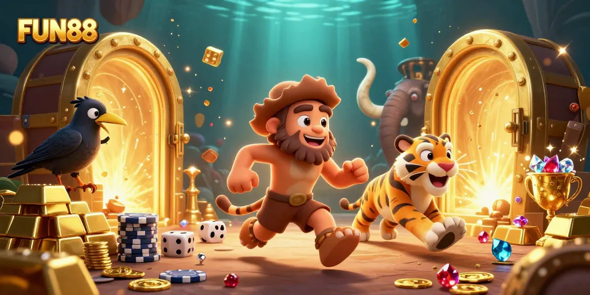 Experience the thrill of FUN88's unique casino adventure with a rich 3D illustration showcasing a prehistoric theme.